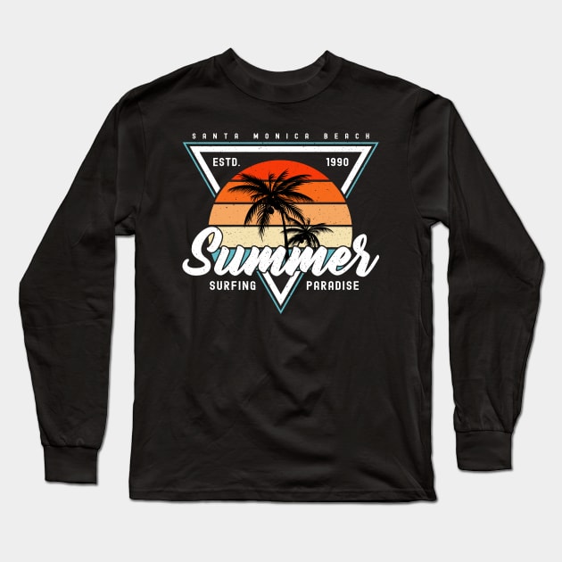 Retro Sunshine Santa Monica Beach Summer Surfing Paradise Long Sleeve T-Shirt by Msafi